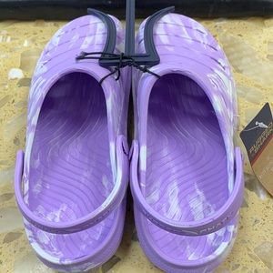 Womens purple and white tie dye crocs